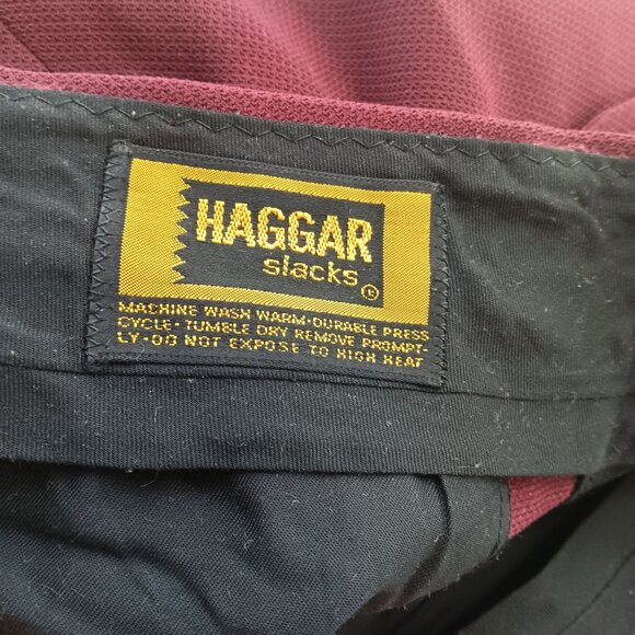 29x30 Vintage 1970's Haggar Burgundy Flare Disco Slacks Stretch Polyester Mod - Picture 6 of 6